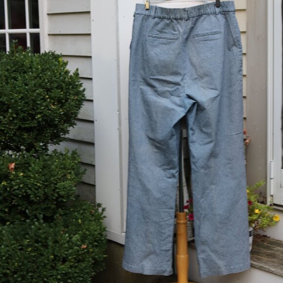 Rachel Zoe Blue White Railroad Pinstripe Stretch Cotton Wide Leg Pants Sz LARGE - Picture 3 of 6